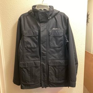 NEW 2014 Eddie Bauer Mens Small Rain Parka - Navy Blue - Weatheredge Waterproof